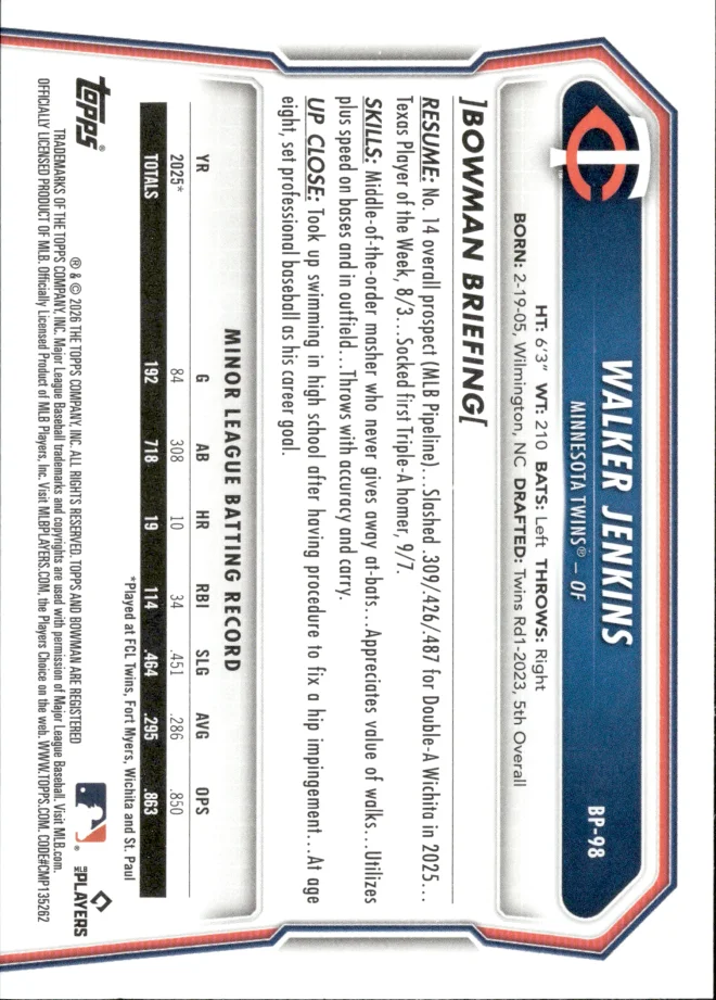 Walker Jenkins card back