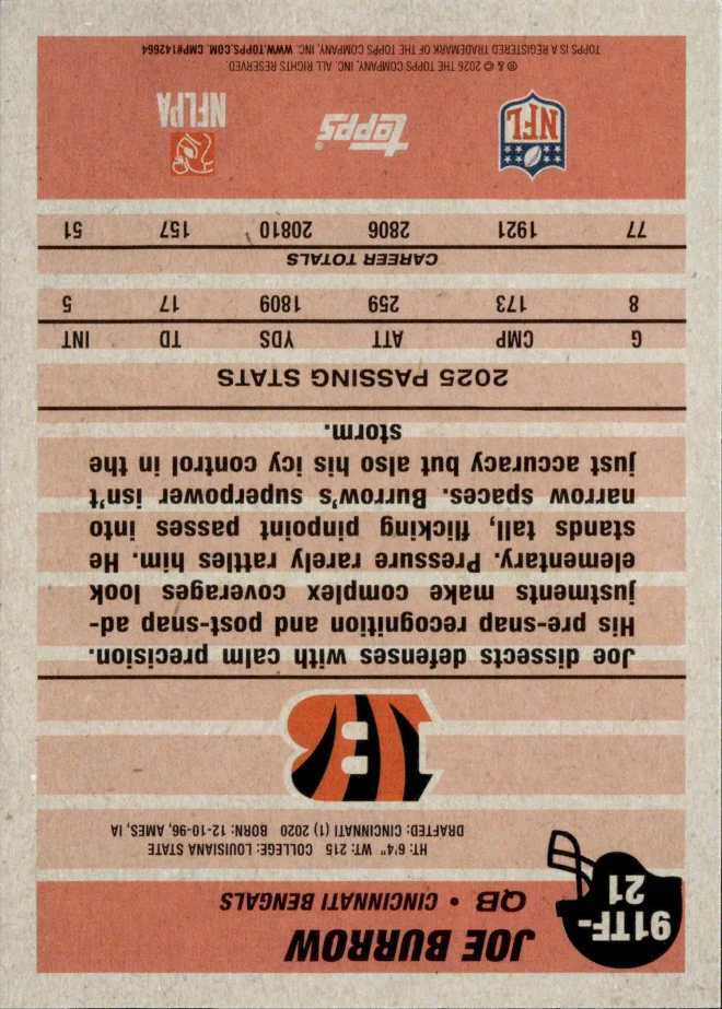 Joe Burrow card back