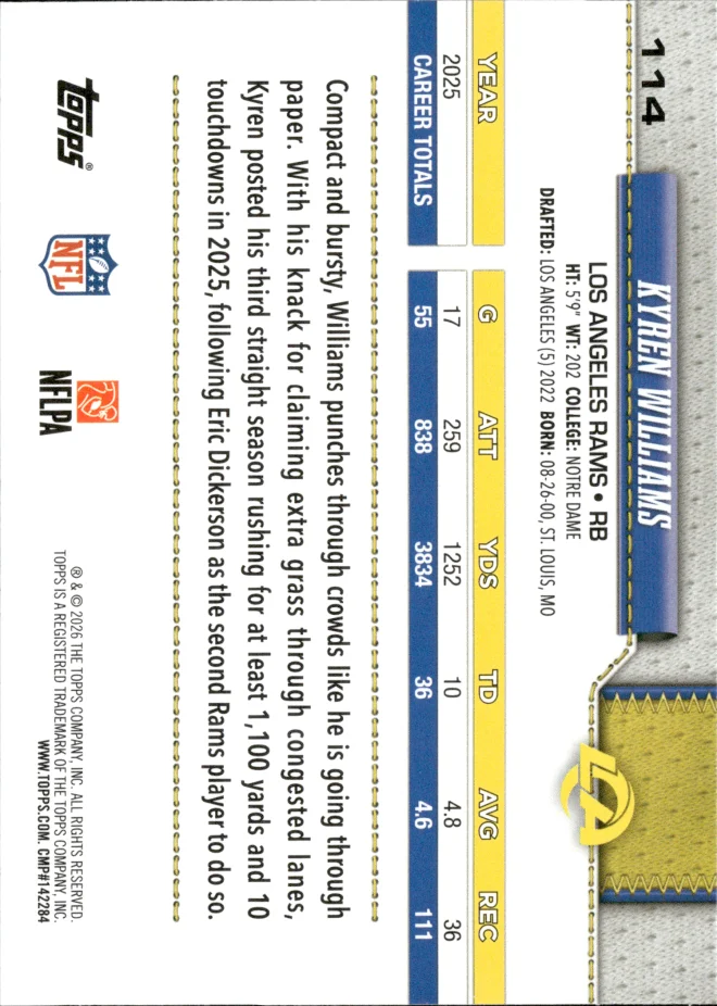 Kyren Williams card back