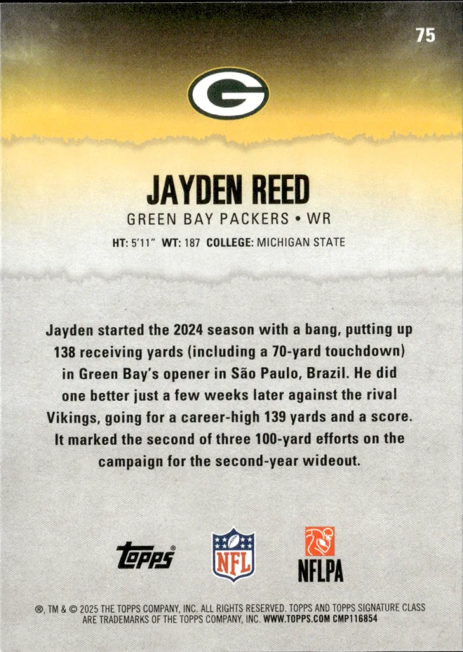 Jayden Reed card back