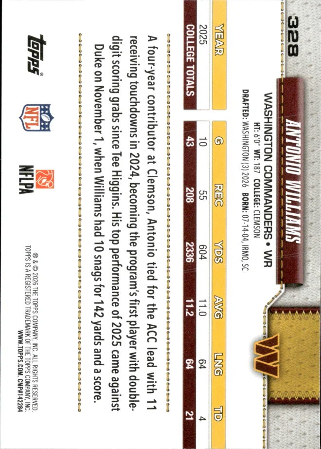 Antonio Williams card back