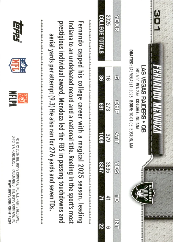 Fernando Mendoza card back