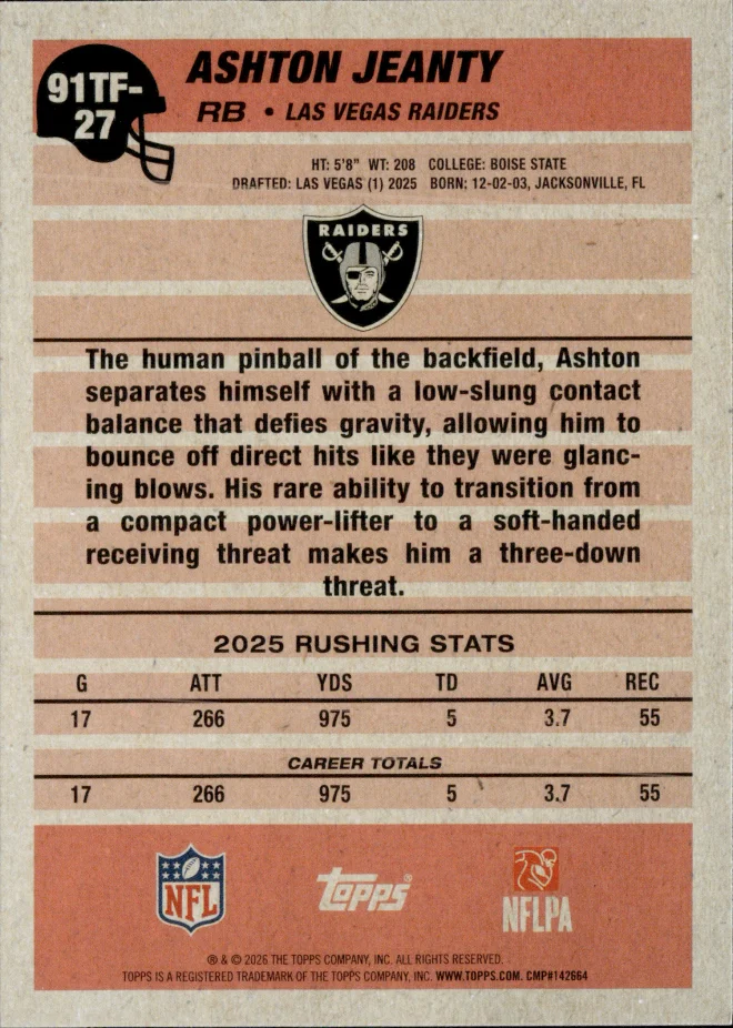 Ashton Jeanty card back