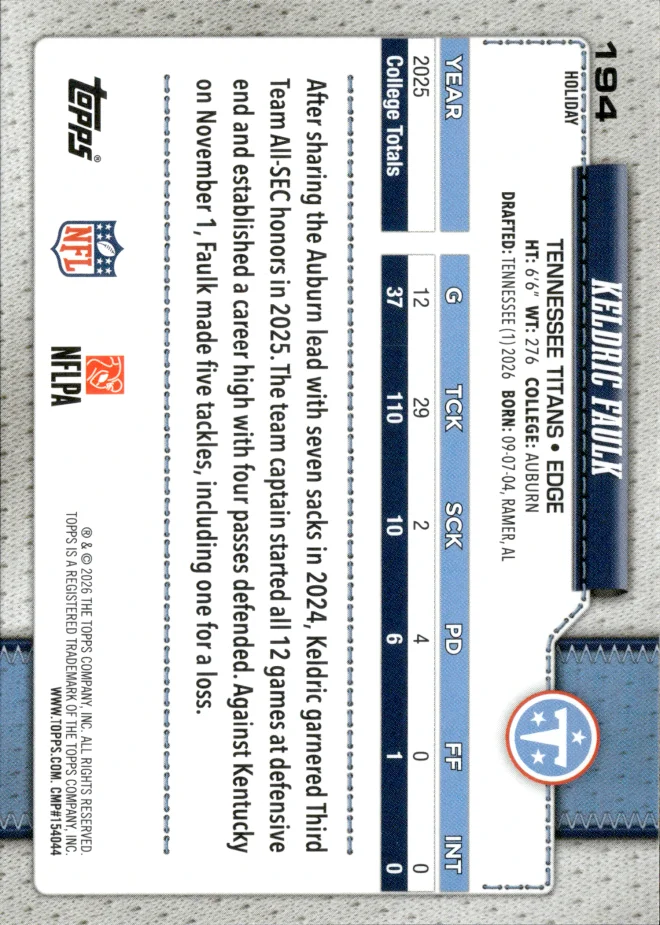 Keldric Faulk card back