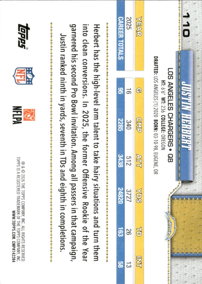 Justin Herbert card back