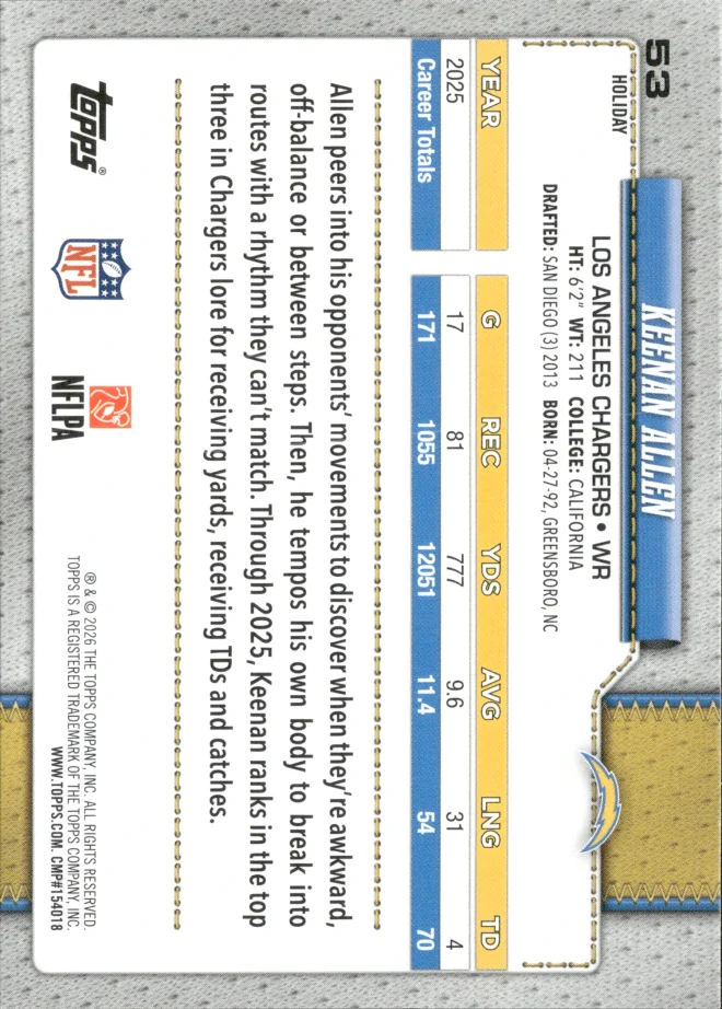 Keenan Allen card back