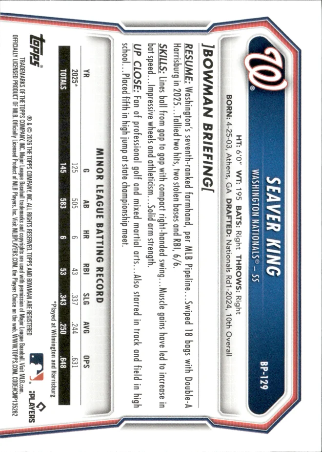 Seaver King card back