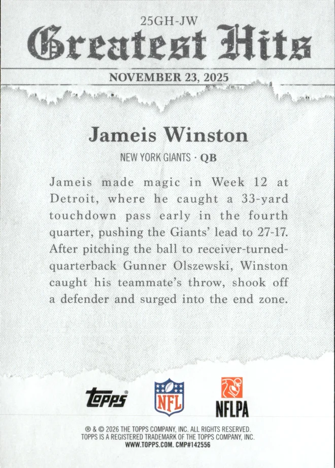 Jameis Winston card back