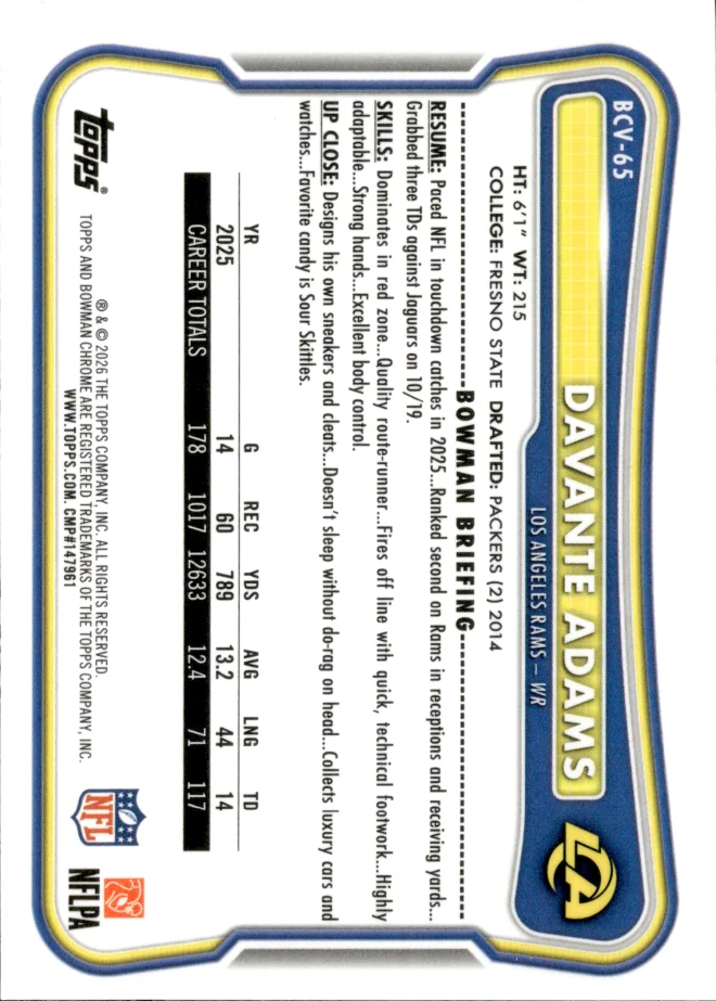 Davante Adams card back