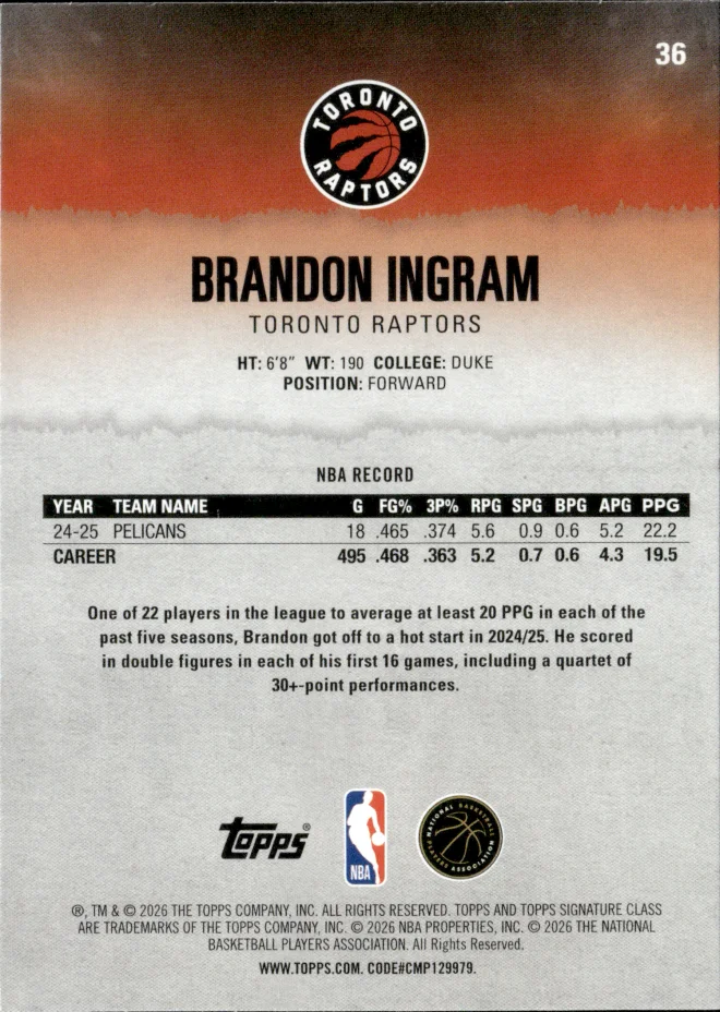 Brandon Ingram card back
