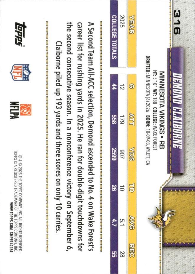 Demond Claiborne card back