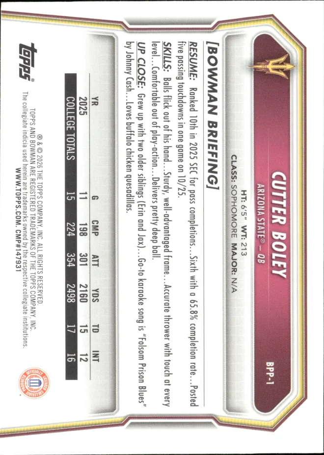 Cutter Boley card back