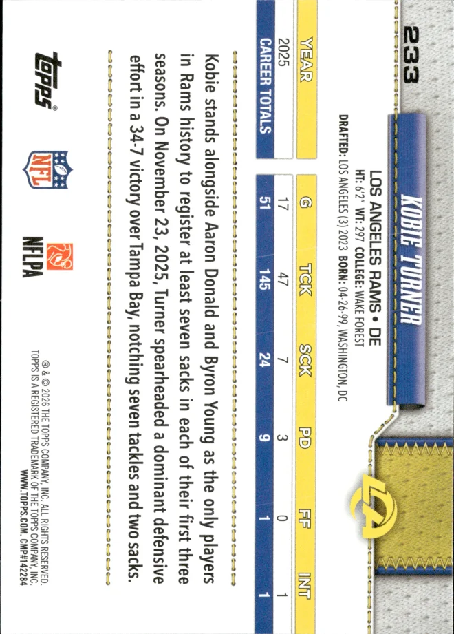 Kobie Turner card back