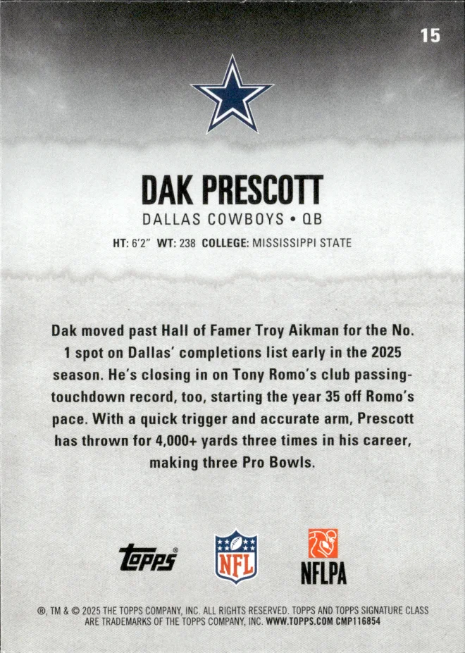Dak Prescott card back