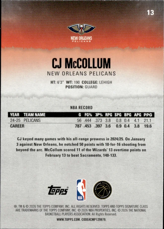 CJ McCollum card back