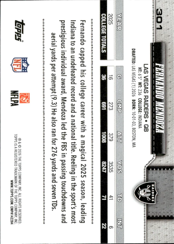 Fernando Mendoza card back