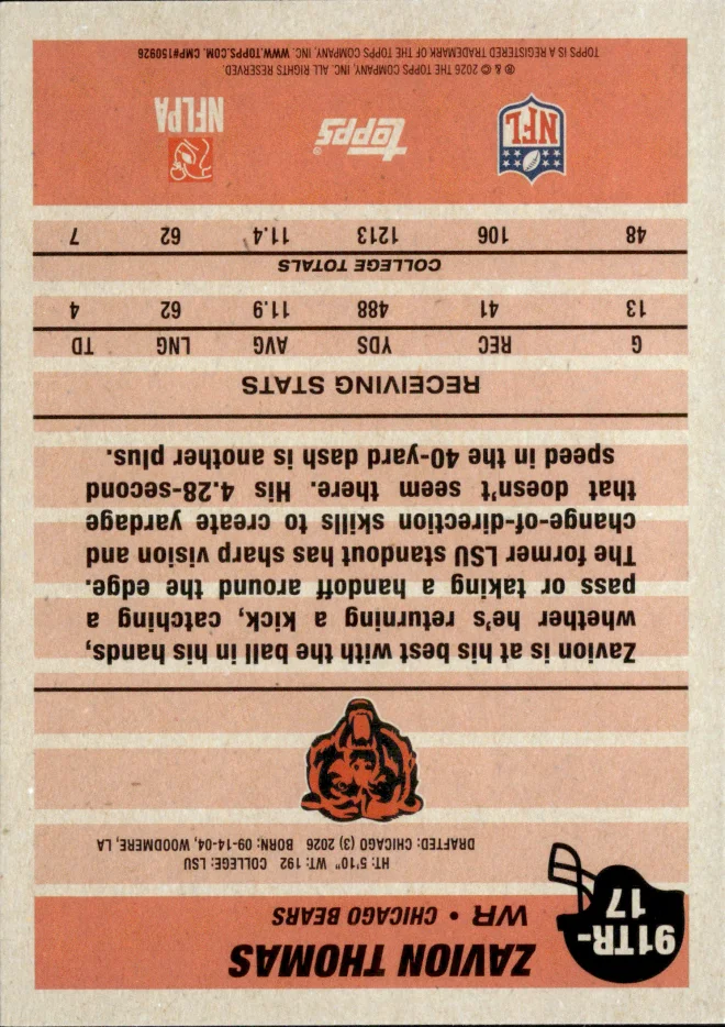 Zavion Thomas card back