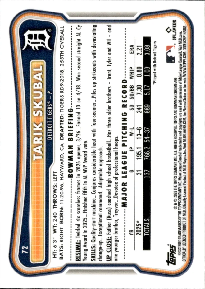 Tarik Skubal card back