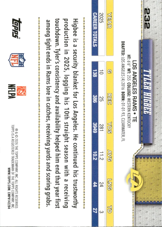 Tyler Higbee card back