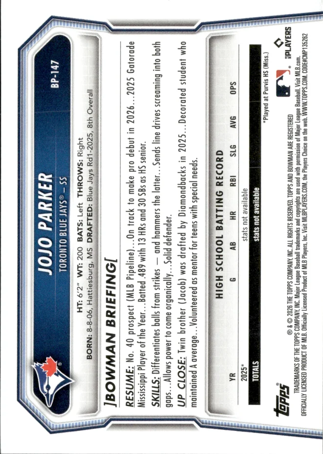 JoJo Parker card back