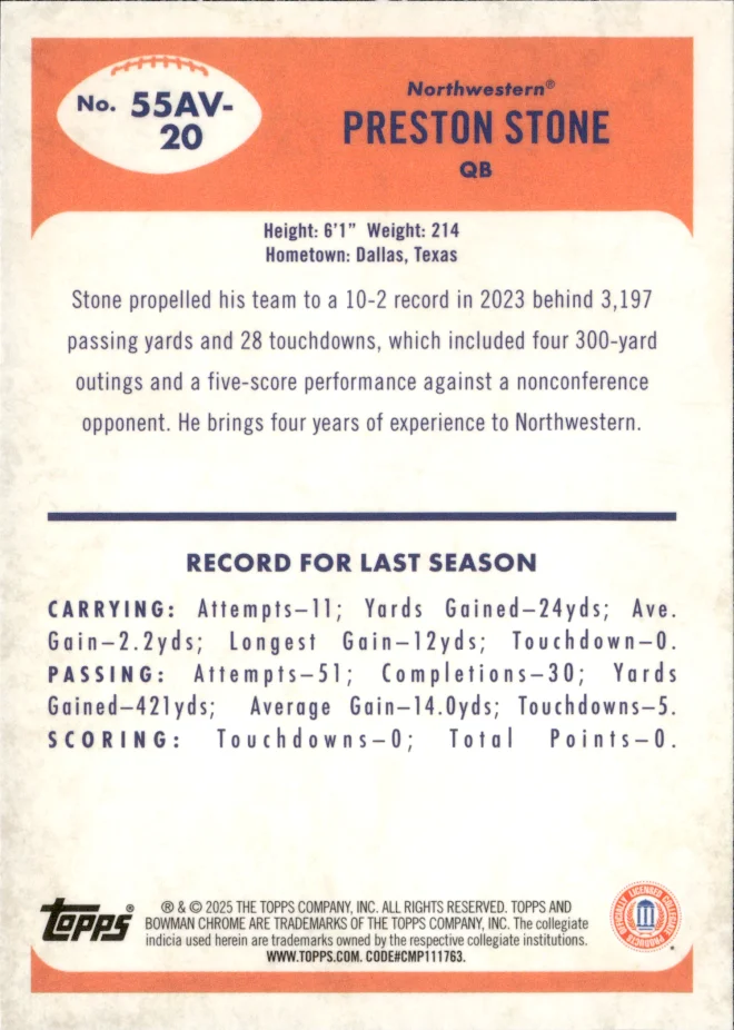 Preston Stone card back