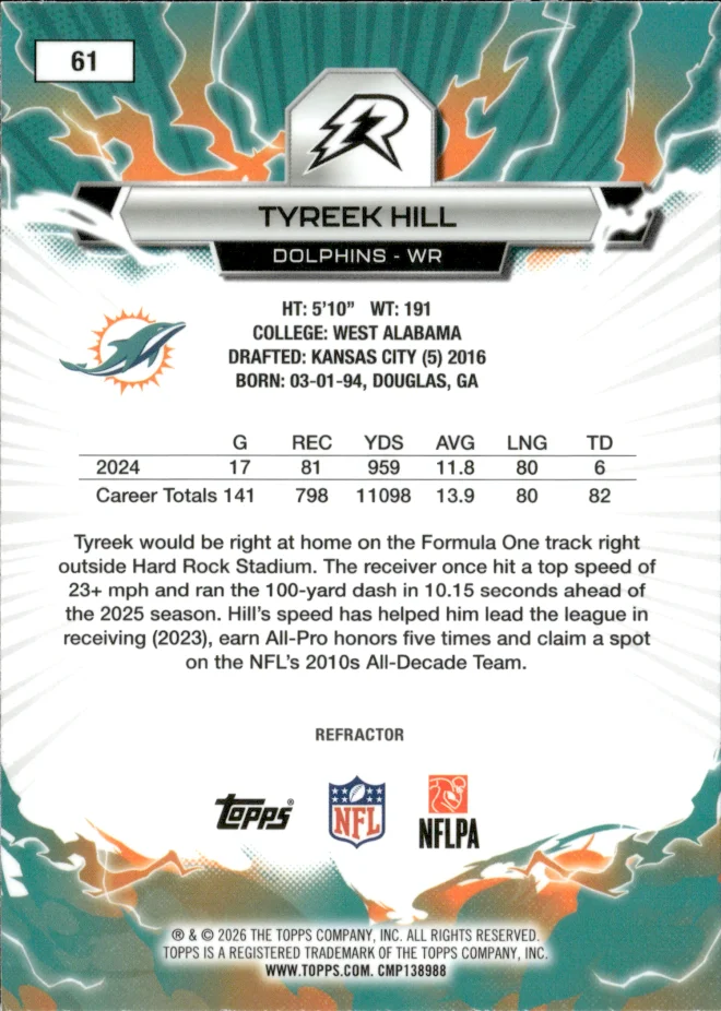 Tyreek Hill card back