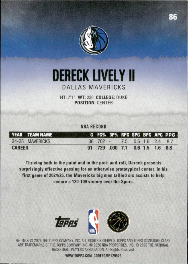 Dereck Lively II card back