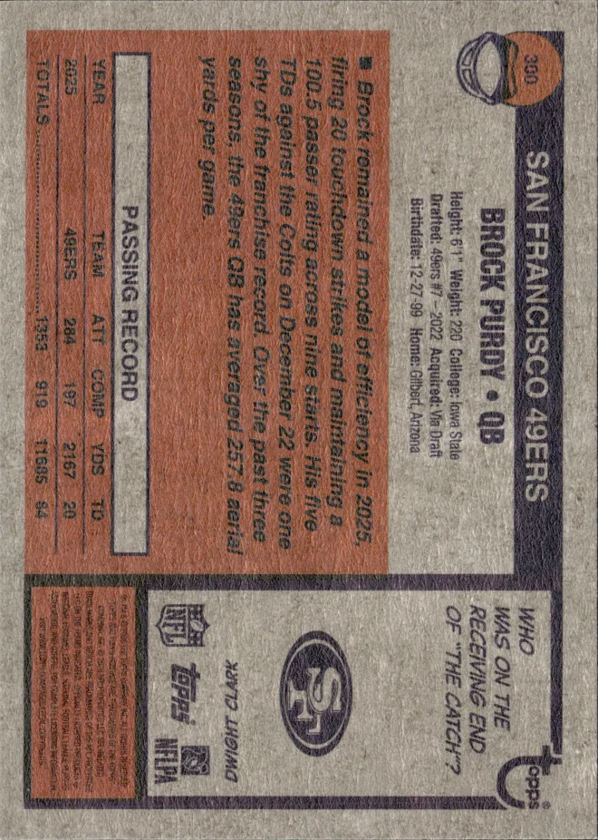 Brock Purdy card back