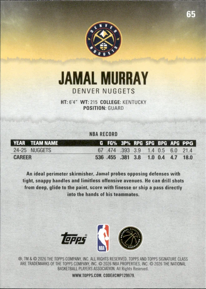 Jamal Murray card back