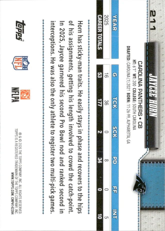 Jaycee Horn card back