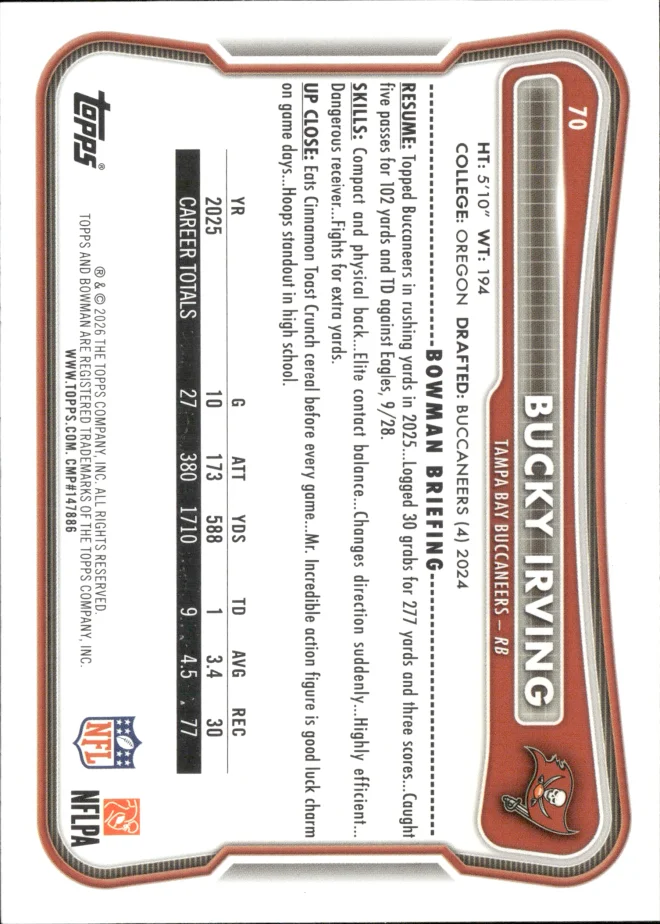 Bucky Irving card back