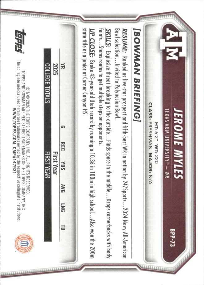 Jerome Myles card back