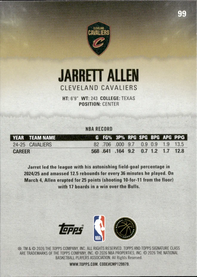Jarrett Allen card back
