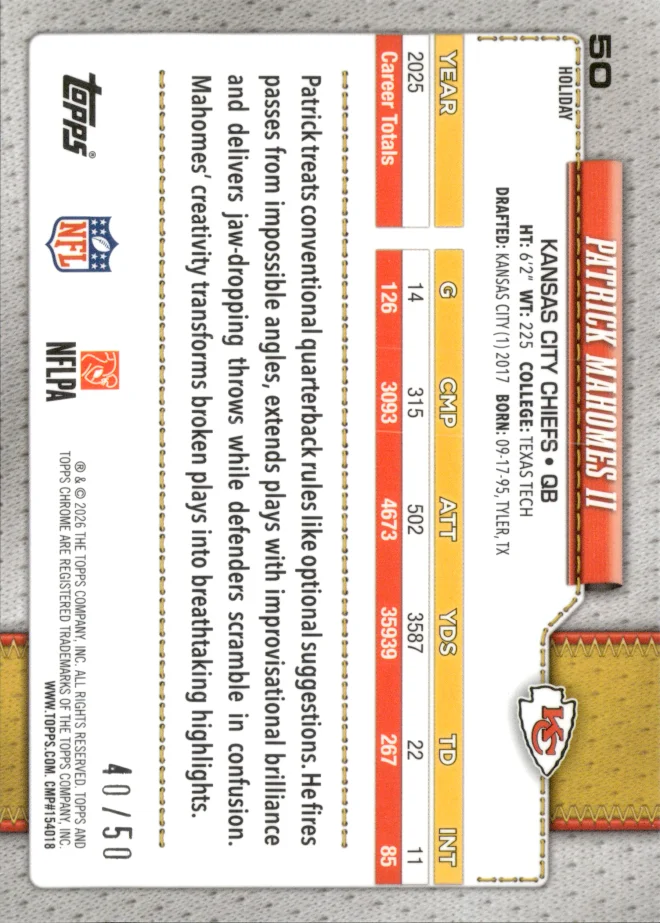 Patrick Mahomes II card back