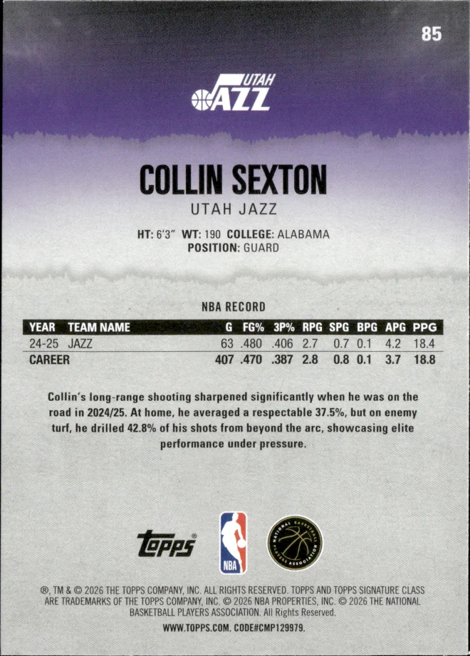 Collin Sexton card back