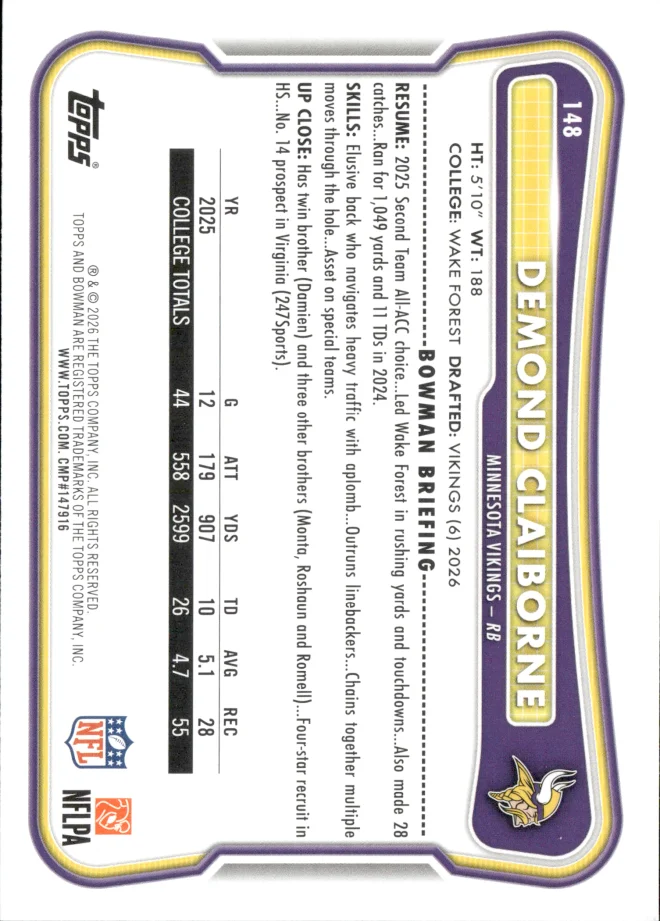 Demond Claiborne card back