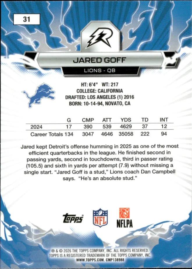 Jared Goff card back