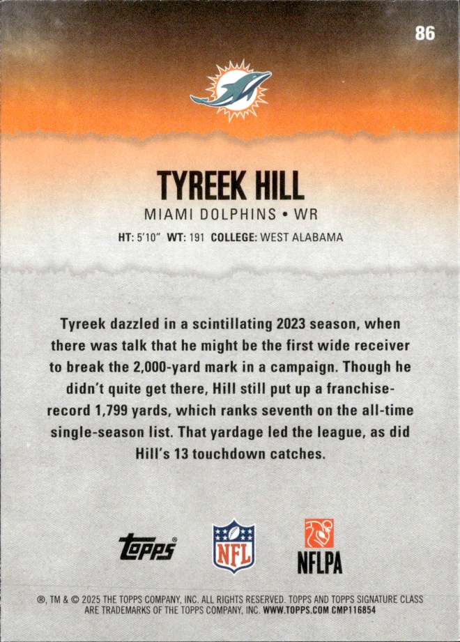Tyreek Hill card back
