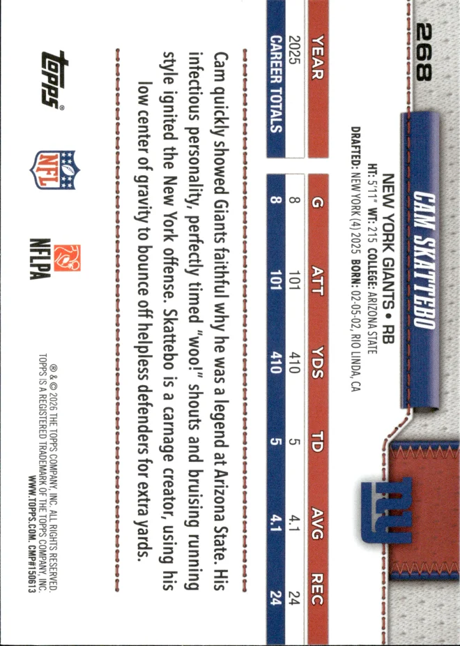Cam Skattebo card back