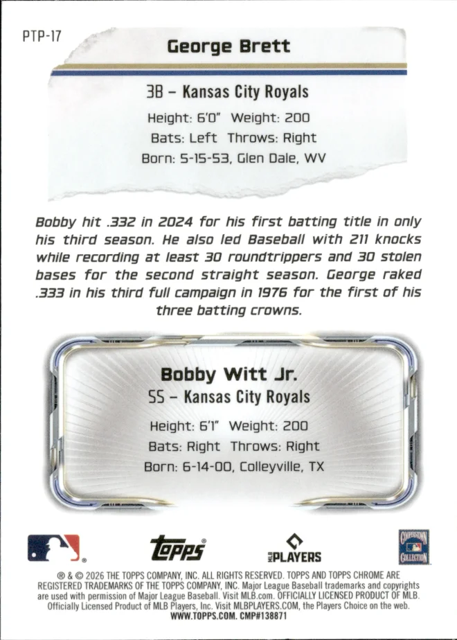 George Brett / Bobby Witt Jr. card back