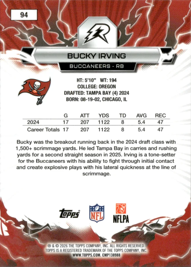 Bucky Irving card back