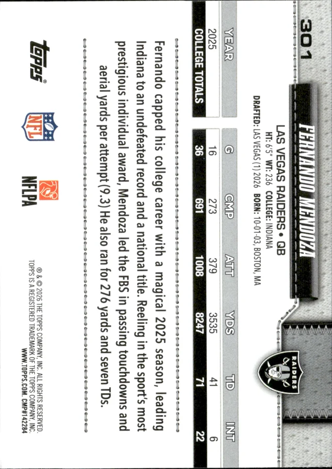 Fernando Mendoza card back
