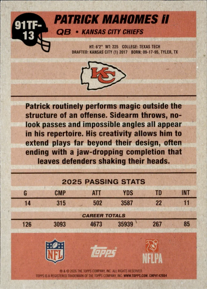 Patrick Mahomes II card back