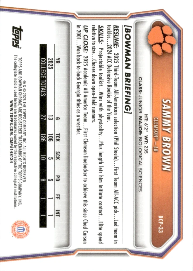 Sammy Brown card back