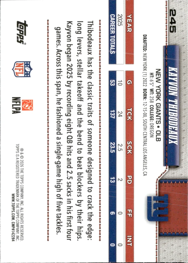 Kayvon Thibodeaux card back