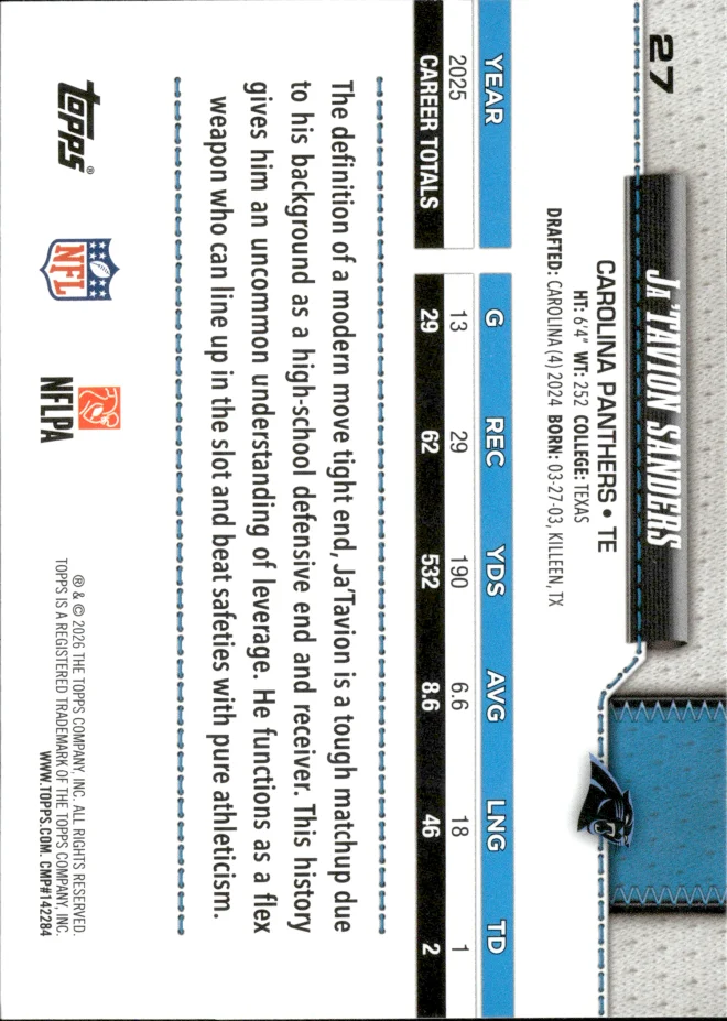 Ja'Tavion Sanders card back