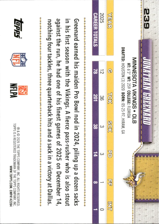 Jonathan Greenard card back