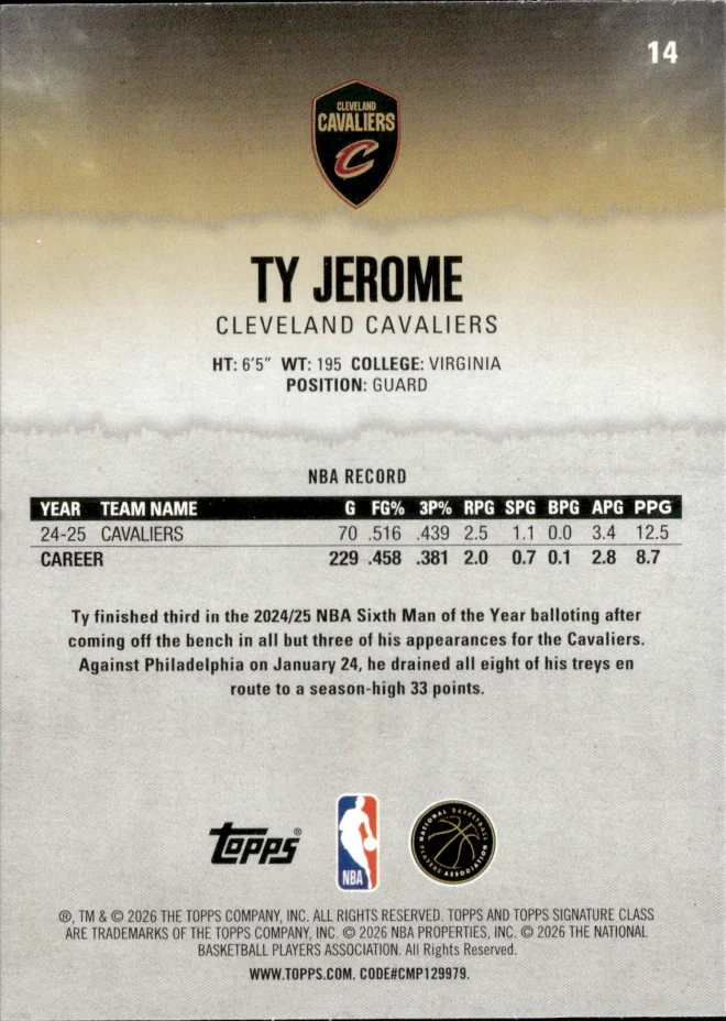 Ty Jerome card back