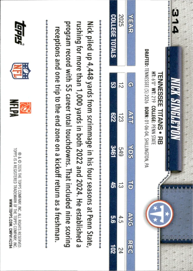 Nick Singleton card back