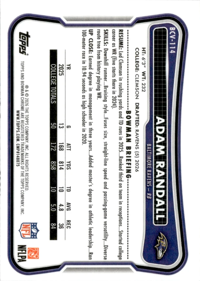 Adam Randall card back